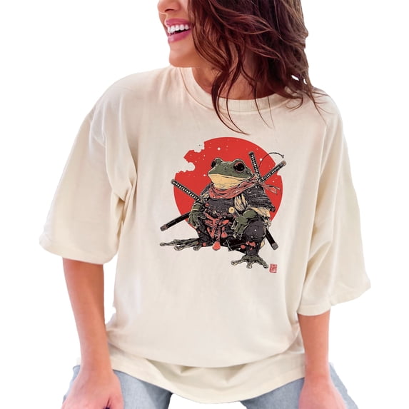 Swordsman Frog Graphic Tee, Japanese Art Inspired T-Shirt, Unique Frog Lover Gift, Cool Anime Merchandise, Retro Style Frog Shirt, Ivory Comfort Colors T-Shirt, 3XL