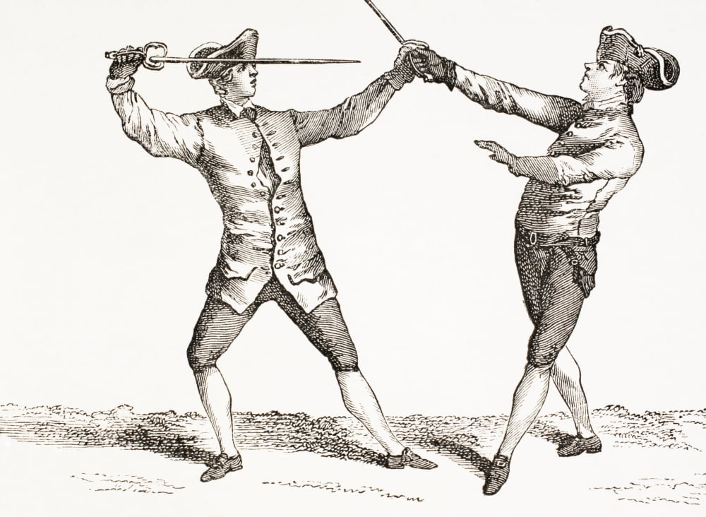 A Swordsman In Position To Thrust After Grasping His Opponents Sword Or Sword Hand From Xviii Siecle Institutions Usages Et Costumes Published Paris 1875 Canvas Art - Ken Welsh Design Pics (34 x 24)