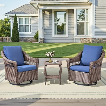 Swpormundo 3 Pieces Patio Furniture Set Patio Wicker Chairs Rocking Bistro Set, Outdoor Swivel Rocker Patio Chairs Set of 2 with Side Table for Backyard Patio