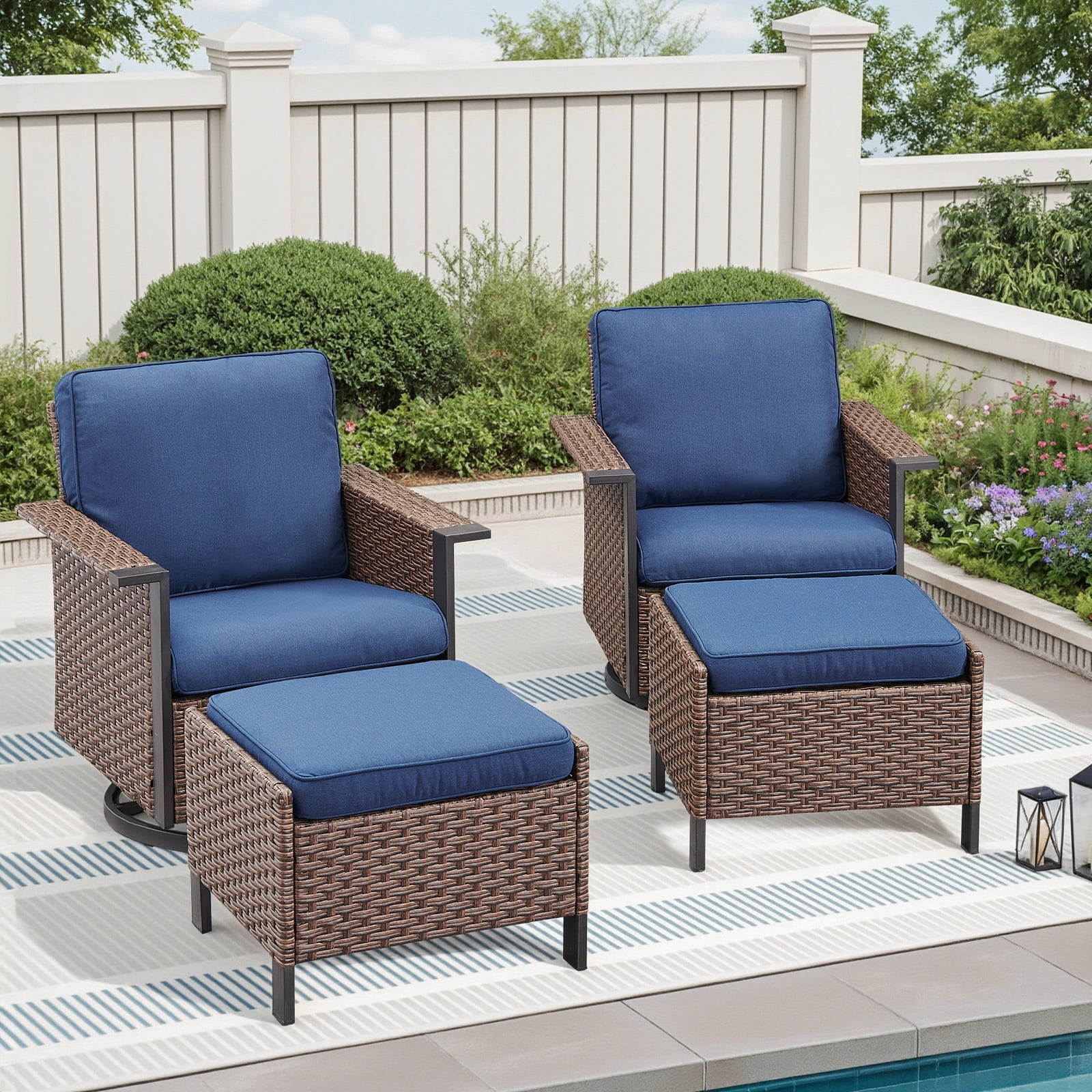 Swpormundo 4 Pieces Patio Furniture Sets, Wicker Patio Swivel Glider ...
