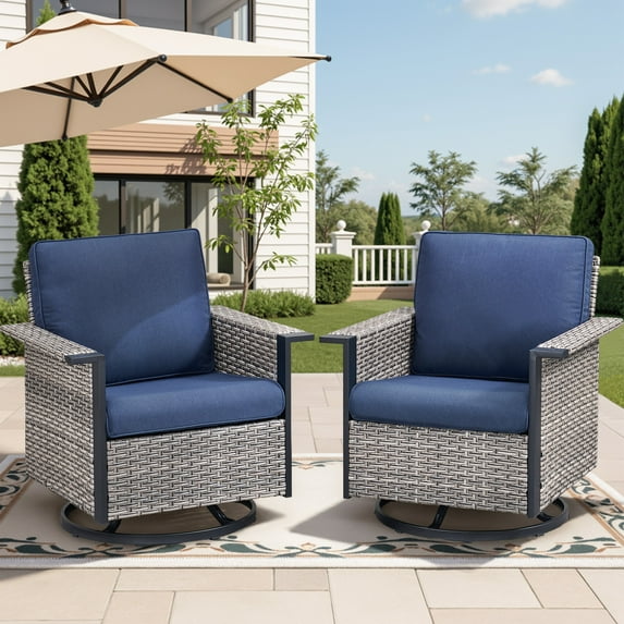Swpormundo Outdoor Patio Swivel Rocker Chairs - Wicker Patio Swivel Rocking Chairs Set of 2 (Light Grey/Blue)