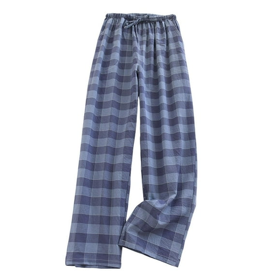 SROBPTY Mens Pajama Pants, Man Fashion Plaid Printing Loose Sleeping Pajamas Long Pants Dark Blue XL