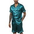 thumbnail image 1 of SROBPTY Mens Pajama Sets, Men Casual Solid Buttons Turn Down Collar Short Sleeve Shirts and Shorts Satin Pajamas Sets Army Green XXL, 1 of 5