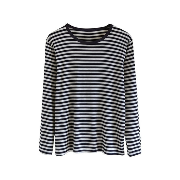 SROBPTY Mens Pajama Shirts, Men Fashion Stripe Print Casual Round Neck Long Sleeve Sleepwear Pajama Shirt Top Black L