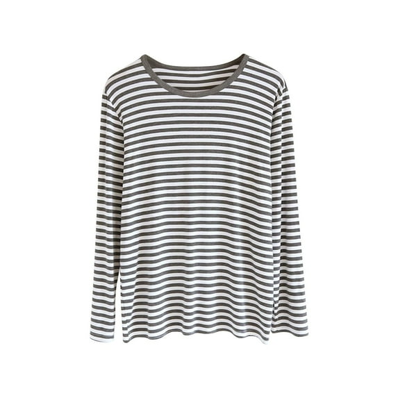 SROBPTY Mens Pajama Shirts, Men Fashion Stripe Print Casual Round Neck Long Sleeve Sleepwear Pajama Shirt Top Dark Gray XXXL