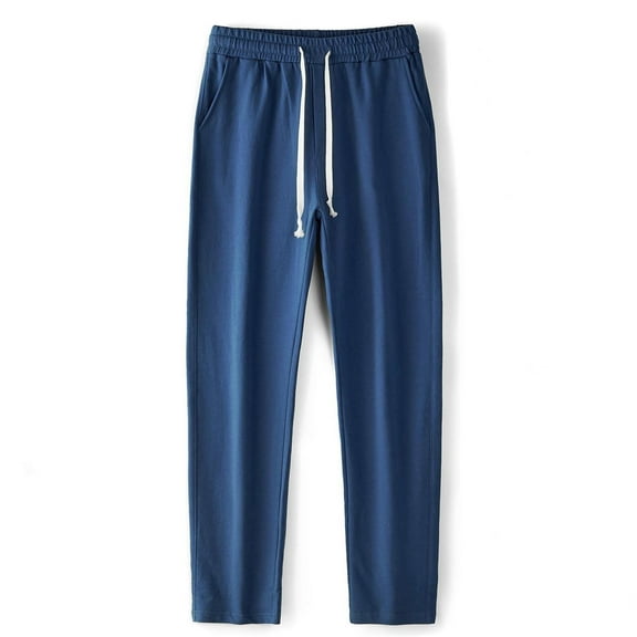 Swstbby Mens Pants Plus Size, Men Casual Sport Solid Elastic Waist Drawstring Straight Leg Trousers Blue L