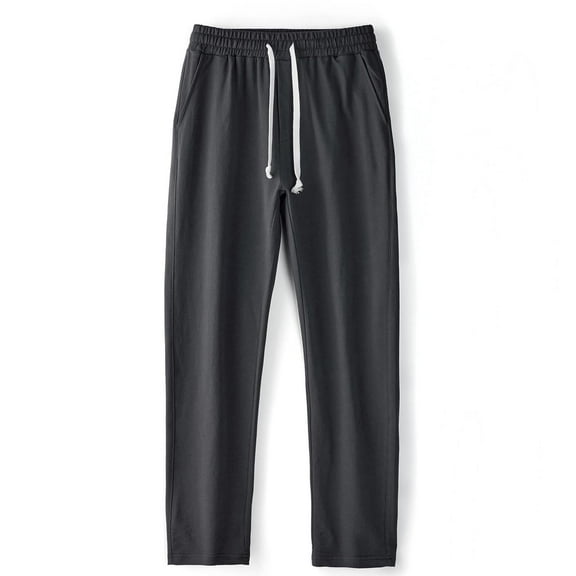 Swstbby Mens Pants Plus Size, Men Casual Sport Solid Elastic Waist Drawstring Straight Leg Trousers Dark Gray S