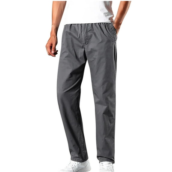 SROBPTY Mens Pants Plus Size, Men's Casual Solid Drawstring Zipper Elastic Waist Cargo Sport Pants with Pocket Dark Gray XXXXL