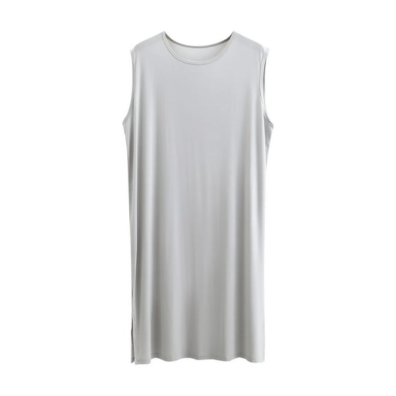 SROBPTY Mens Robes, Men's Loose Solid Color Sleeveless Round Neck Thin Home Pajama Robes White XL