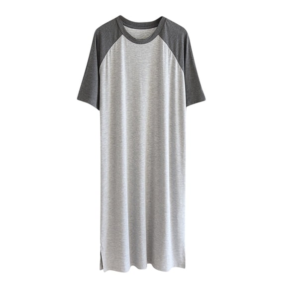 SROBPTY Mens Robes, Men's Loose Solid Round Neck Knee Length Thin Home Pajama Robes Gray L
