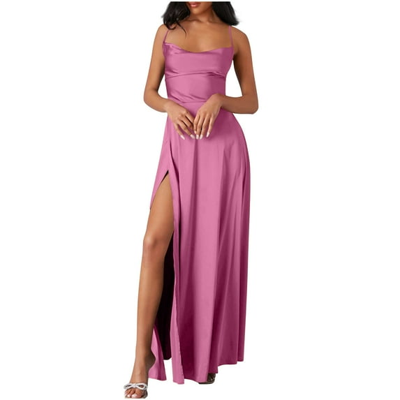 SROBPTY Womens Summer Dress Plus Size, Casual Dress for Women, Fashion Women's Summer Solid Sleeveless Round Neck Long Dress Pink M