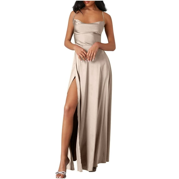 SROBPTY Womens Summer Dress Plus Size, Casual Dress for Women, Fashion Women's Summer Solid Sleeveless Round Neck Long Dress Khaki XXXL