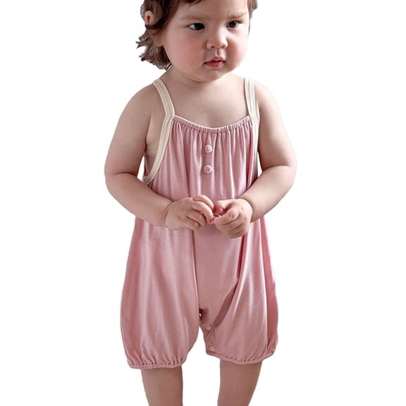 SROBPTY Toddler Summer Jumpsuits, Toddler Kids Girls Boys Solid Sleeveless Jumpsuit Romper Pink 12-24 Months
