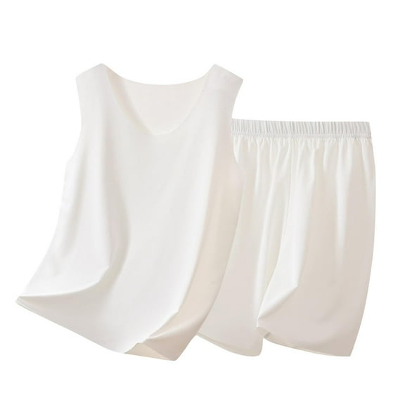 SROBPTY Toddler Summer Sets, Children's Summer Casual Solid Sleeveless Round Neck Top and Elastic Waisted Short Pants Set White 3-4 Years