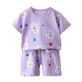 thumbnail image 1 of SROBPTY Toddler Summer Sets, Toddler Kids Boys Girls Casual Printed Short Sleeve Tshirts and Shorts Thin Home Clothing Two Piece Set Purple 12-18 Months, 1 of 5