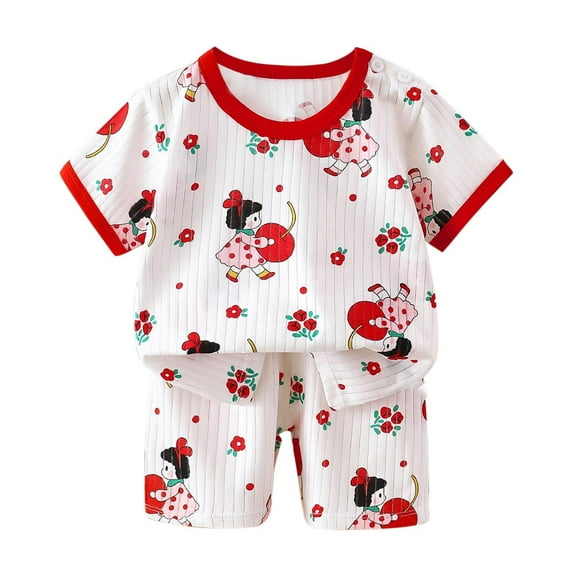 SROBPTY Toddler Summer Sets, Toddler Kids Boys Girls Casual Printed Short Sleeve Tshirts and Shorts Thin Home Clothing Two Piece Set Red 3-4 Years