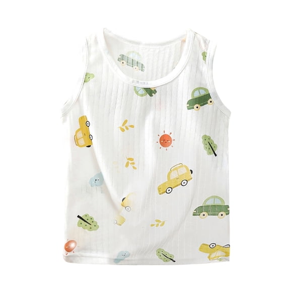 SROBPTY Toddler Summer Tshirts, Children's Boys and Girls Summer Printed Round Neck Sleeveless Underwear Inner Wear Shirt White 2-3 Years