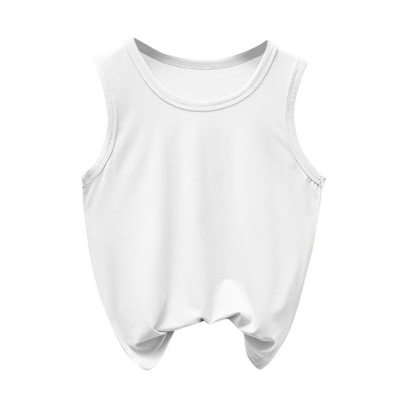 SROBPTY Toddler Summer Tshirts, Children's Summer Casual Comfortable Breathable Solid Color Round Neck Base Shirt White 5-6 Years