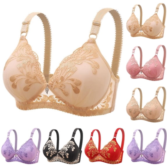 SROBPTY Womens Bras Plus Size Solid Thin Steel Hoop Gathered Breathable Underwear Daily Bras