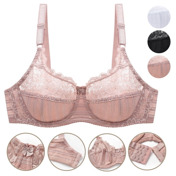 SROBPTY Womens Bras Plus Size, Bras for Women, Women Fashion Solid Mesh Lace Thin Gathered Underwear Bra with Rims Black 38