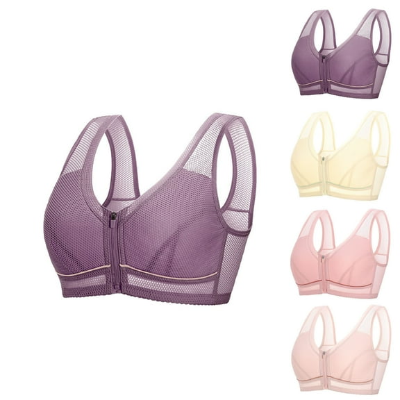 SROBPTY Womens Bras Plus Size, Bras for Women, Women Solid Front Zipper Underwear No Steel Bra Beige 44