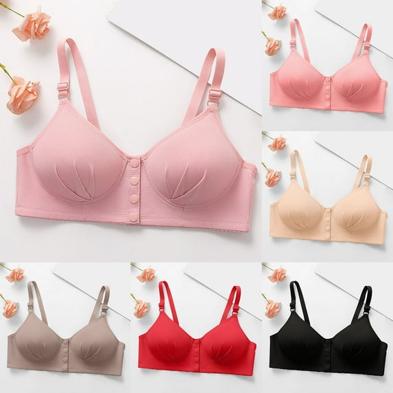 SROBPTY Womens Bras Plus Size, Bras for Women, Women's Solid Color Front Button Gathering Daily Bra Khaki XXL