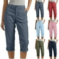 thumbnail image 1 of SROBPTY Womens Capris Pants Plus Size, Summer Pants for Women, Women Solid Color Elastic Waist Casual Work Pants with Pockets Blue L, 1 of 5