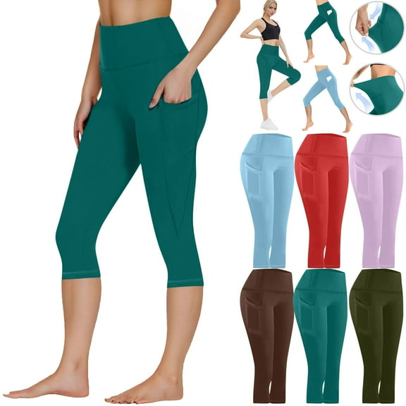 SROBPTY Womens Capris Pants Plus Size, Summer Pants for Women, Women Workout Out Leggings Sports Running Yoga Athletic Capris Pants with Pocket Red M