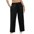 thumbnail image 1 of SROBPTY Womens Fall Pants Casual Solid Drawstring Elastic Linen Pants Trousers, 1 of 5