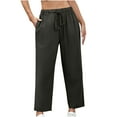 thumbnail image 1 of SROBPTY Womens Fall Pants, Linen Pants for Women, Women's Casual Solid Color Drawstring Elastic Linen Pants Trousers Dark Gray XXXL, 1 of 5