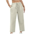 thumbnail image 1 of SROBPTY Womens Fall Pants, Linen Pants for Women, Women's Casual Solid Color Drawstring Elastic Linen Pants Trousers Khaki XXXL, 1 of 5