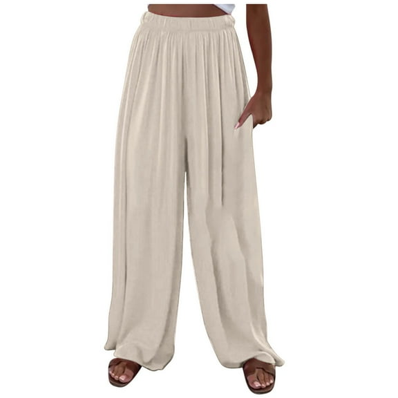 SROBPTY Womens Fall Pants, Wide Leg Pants for Women, Women Fashion Loose Casual Solid Color Wide Leg Oversized Pants with Pocket White XXXL