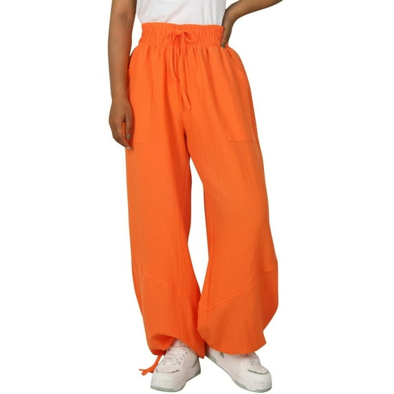 SROBPTY Womens Fall Pants, Wide Leg Pants for Women, Women's Solid Color High Waisted Casual Baggy Wide Leg Pants with Pocket Orange L