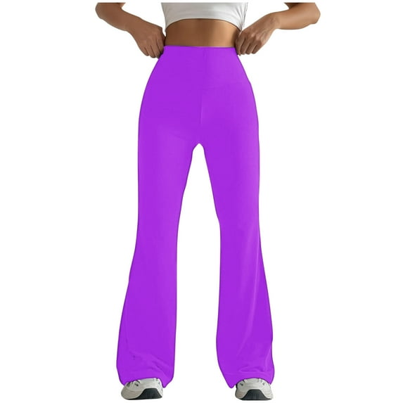 SROBPTY Womens Fall Pants, Yoga Pants for Women, Women Solid Color Tight Hip Shaping Flared Leg Yoga Pants Purple XXL