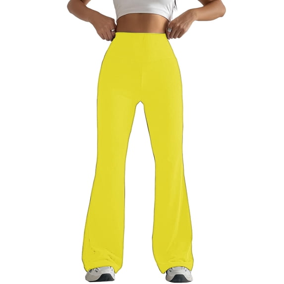 SROBPTY Womens Fall Pants, Yoga Pants for Women, Women Solid Color Tight Hip Shaping Flared Leg Yoga Pants Yellow XL