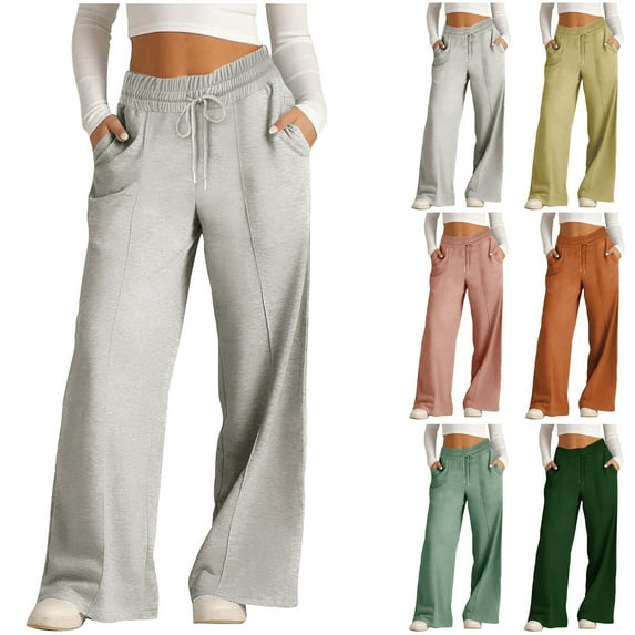 SROBPTY Womens Pants Plus Size, Summer Pants for Women, Women Fashion Trousers Casual Straight Solid Color Loose Casual Wide Leg Pants Khaki L