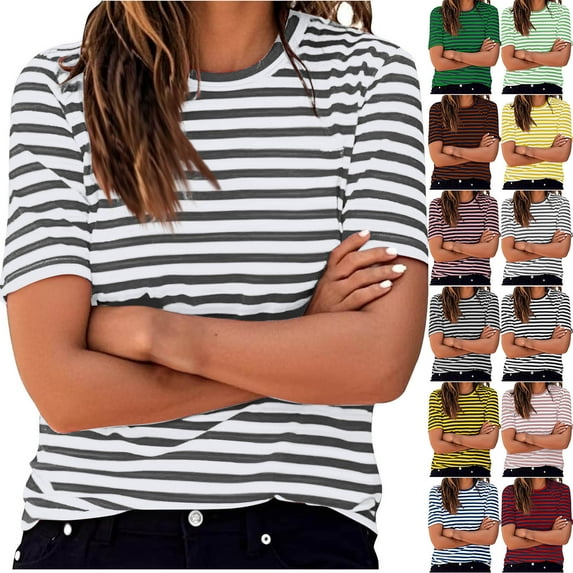 SROBPTY Womens Tops Plus Size, Summer Shirts for Women, Women's Fashion Casual Comfortable Print Short Sleeve Round Neck Blouse T-Shirt Top Army Green L