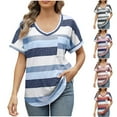 thumbnail image 1 of SROBPTY Womens Tops Plus Size, Summer Shirts for Women, Womens Loose Casual Striped Contrasting Color Pullover Short Sleeve Top with Pocket Coffee XXL, 1 of 5