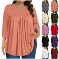 thumbnail image 1 of SROBPTY Womens Tops Plus Size, Summer Shirts for Women, Women Casual Round Neck Solid 3/4 Sleeve Button T-shirt Blouse Top Black XXL, 1 of 5