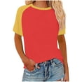 thumbnail image 1 of SROBPTY Womens Tops Plus Size, Summer Shirts for Women, Women's Contrasting Printed Short Sleeve Round Neck Pullover Fashion Top Red L, 1 of 5