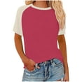 thumbnail image 1 of SROBPTY Womens Tops Plus Size, Summer Shirts for Women, Women's Contrasting Printed Short Sleeve Round Neck Pullover Fashion Top Wine S, 1 of 5