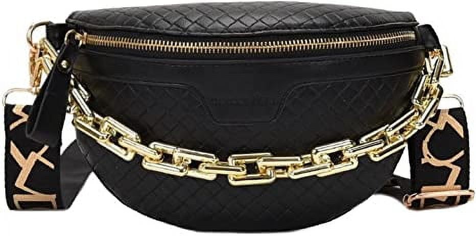 Swthlge Thick Chain Women's Fanny Pack Plaid leather Waist Bag Shoulder  Crossbody Chest Bags Luxury Designer Handbags Female Belt Bag
