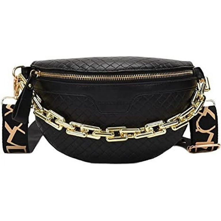 Swthlge Thick Chain Women's Fanny Pack Plaid leather Waist Bag Shoulder  Crossbody Chest Bags Luxury Designer Handbags Female Belt Bag