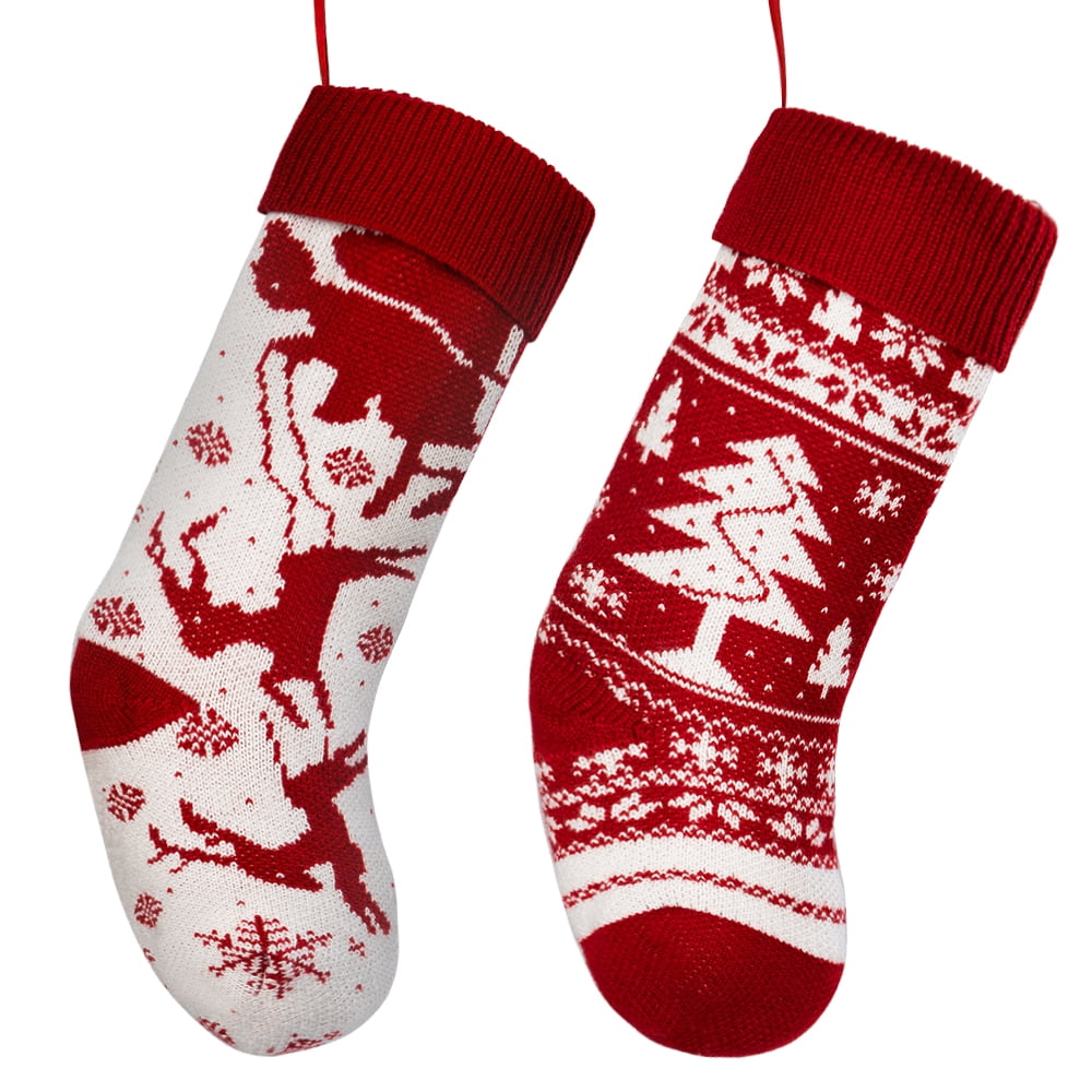 Swtroom 2Piece Knitted Christmas Stockings 18inch Reindeer Christmas