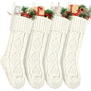 Swtroom 4 Pack Christmas Stockings 18 Inches Large Size Cable Knitted Stocking Gifts & Decorations for Family Holiday Xmas Party, Ivory White