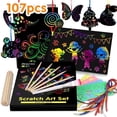 thumbnail image 1 of Cowin Scratch Paper Art for Kids, Rainbow Magic Scratch Art Craft Kit, 107 Piece, 1 of 7
