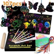 Scratch Paper Art for Kids, Rainbow Magic Scratch Art Craft Kit, 107 Piece