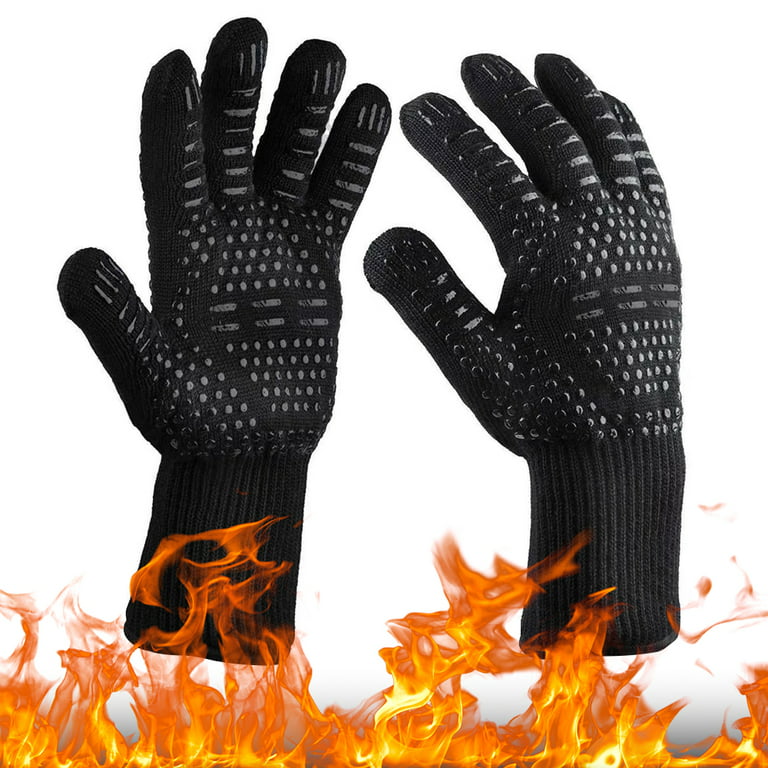 Oven Heat Resistant Grill Gloves 1 Pair - Blue Black BBQ Kitchen Baking  Barbecue
