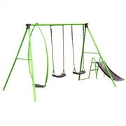 Swurfer Steel Triple a-Frame Swing Set with Swing and Slide, Outdoor Playset for Kids, Ages 3+