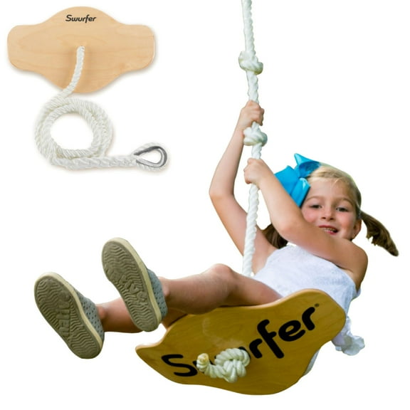 Swurfer Swift Maple Wood Curved Disc Swing with Heavy Duty Braided Rope Holds up to 150 Pounds Ages 4 and Up